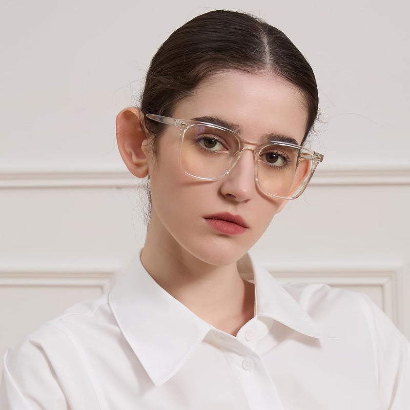 MACJERO Oversized Square Blue Light Blocking Glasses for Women Men, Anti-Fatigue Computer Monitor Gaming Glasses Reduce Eye Strain(transparent) - Image 2